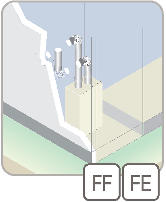 屋内に据え置かれた給湯機。FF方式・FE方式