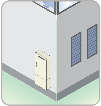 屋外の壁に取り付けられた給湯機