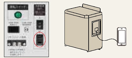 携帯電話などを充電できるバックアップ電源ユニットのコンセント