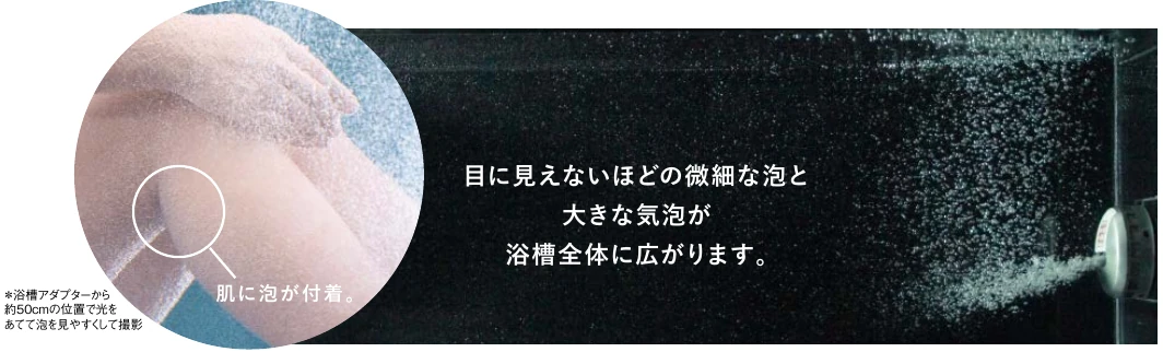 ホットあわーの泡の広がりと肌への付着イメージ
