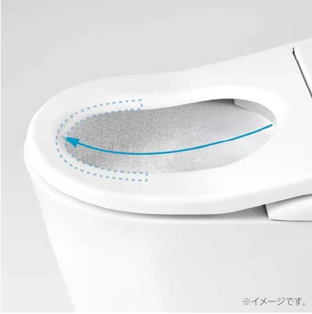 便座裏の前方へきれい除菌水を吹きかけるイメージ
