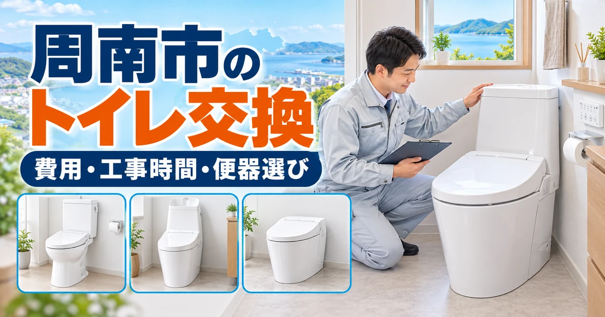 山口県周南市の住宅で新しいトイレを確認する作業員のイメージ