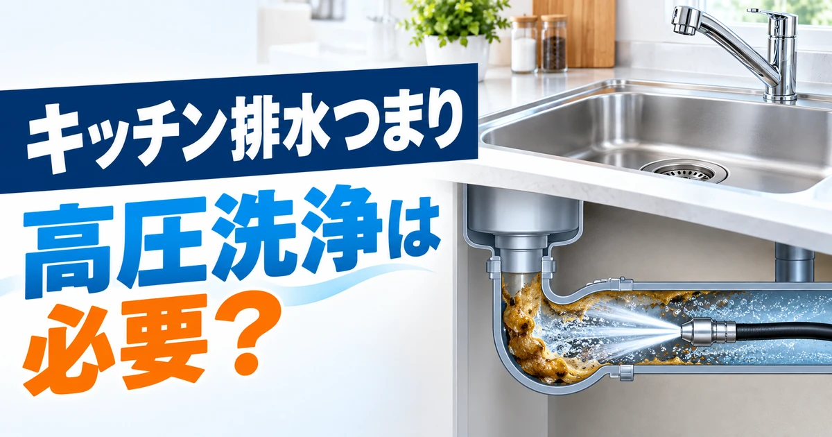 キッチンの排水つまりを高圧洗浄するイメージ