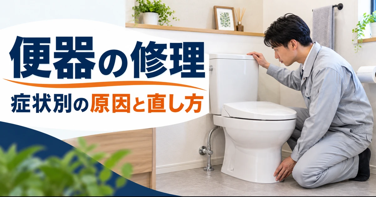 便器とトイレタンクを点検する修理作業員のイメージ