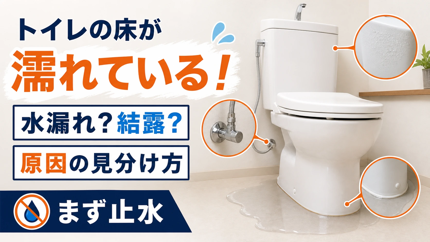 トイレの床が濡れている原因と水漏れ・結露の見分け方