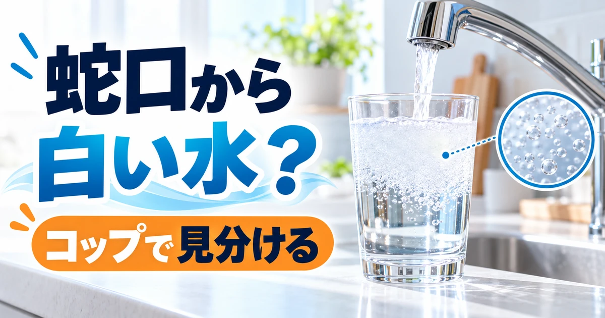 蛇口から出る白い水を透明なコップで確認する様子