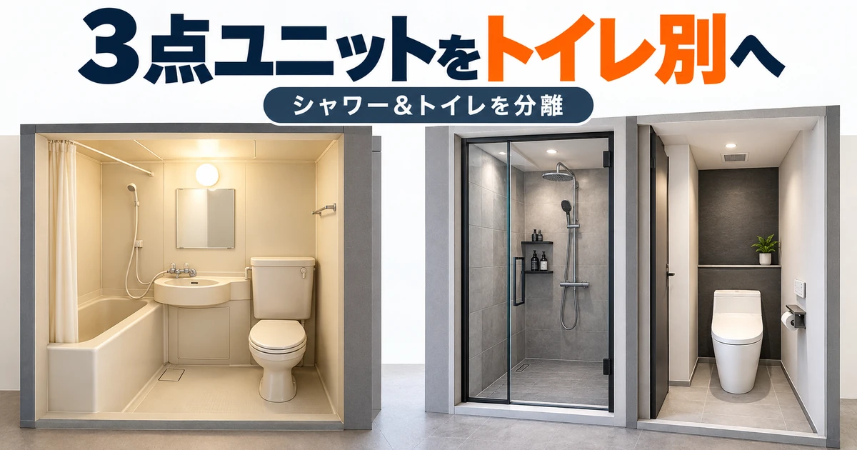 3点ユニットバスをシャワー室と独立トイレに分けるシャワー＆パウダーⅡのイメージ