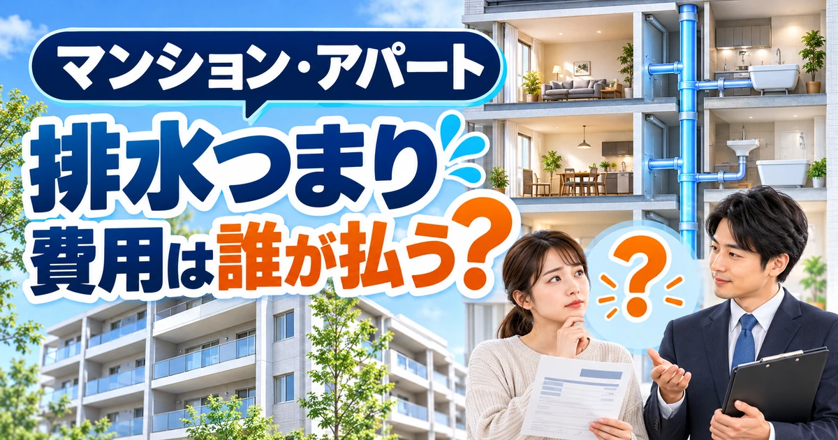 マンションやアパートの排水つまり費用を誰が負担するか相談しているイメージ