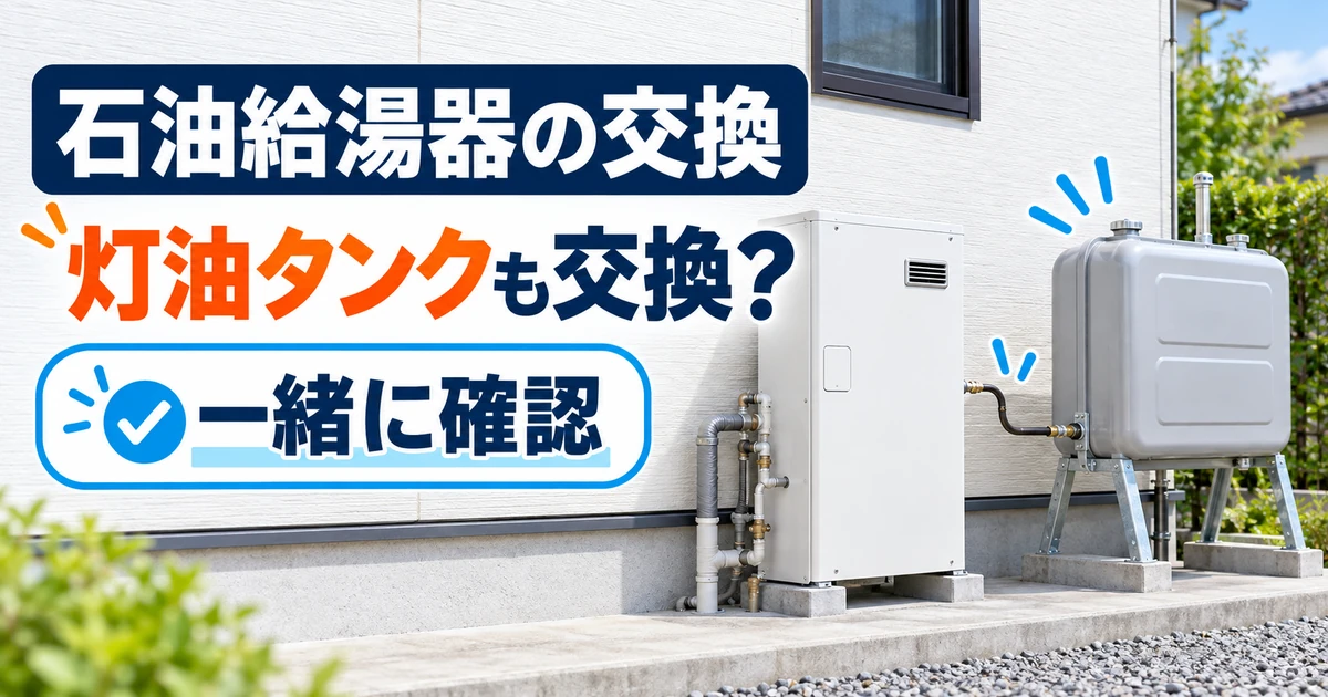 石油給湯器と灯油タンクを送油管とあわせて確認する画像